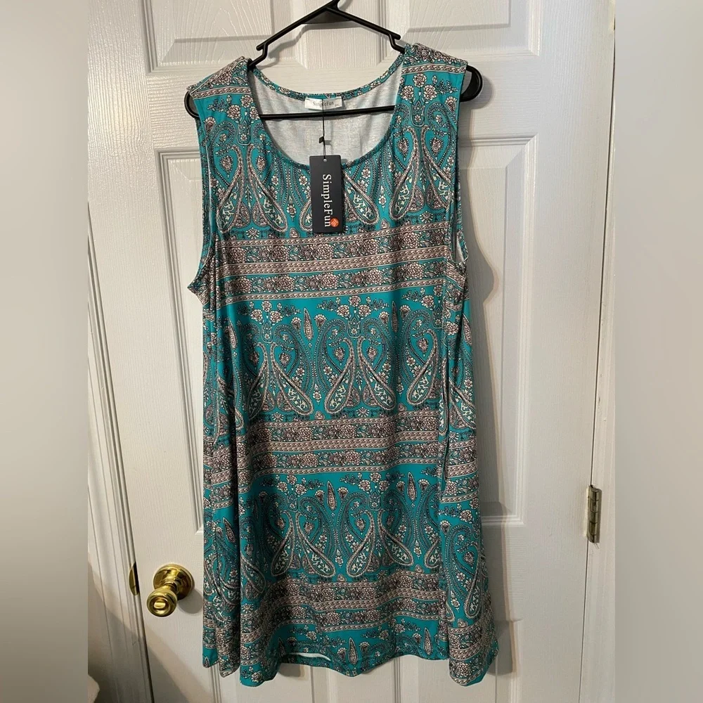 Summer Dress Women 2XL Beach Paisley print Casual Pockets Boho Dress NWT